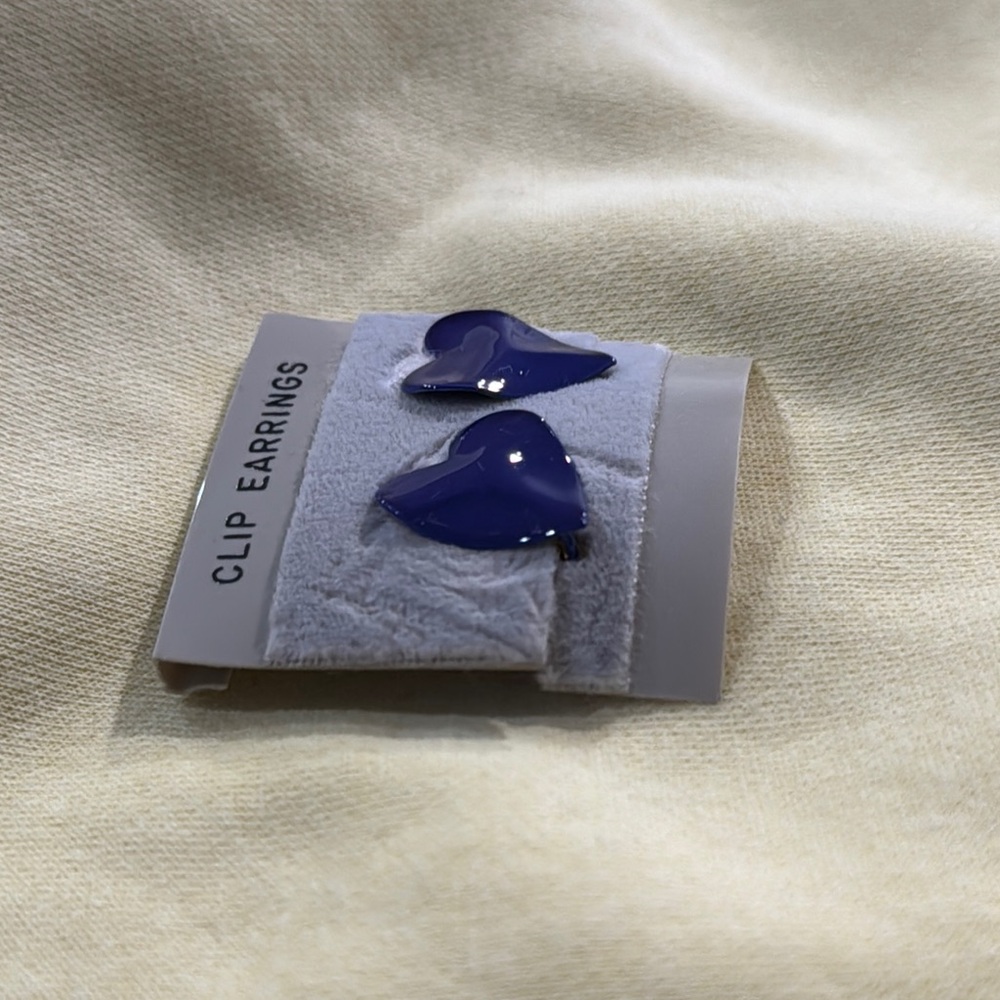 Blue Heart Clip-On Earrings - Picture 2 of 3